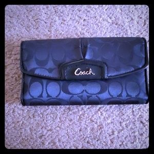 Coach Ashley Black Pleated Wallet with Print